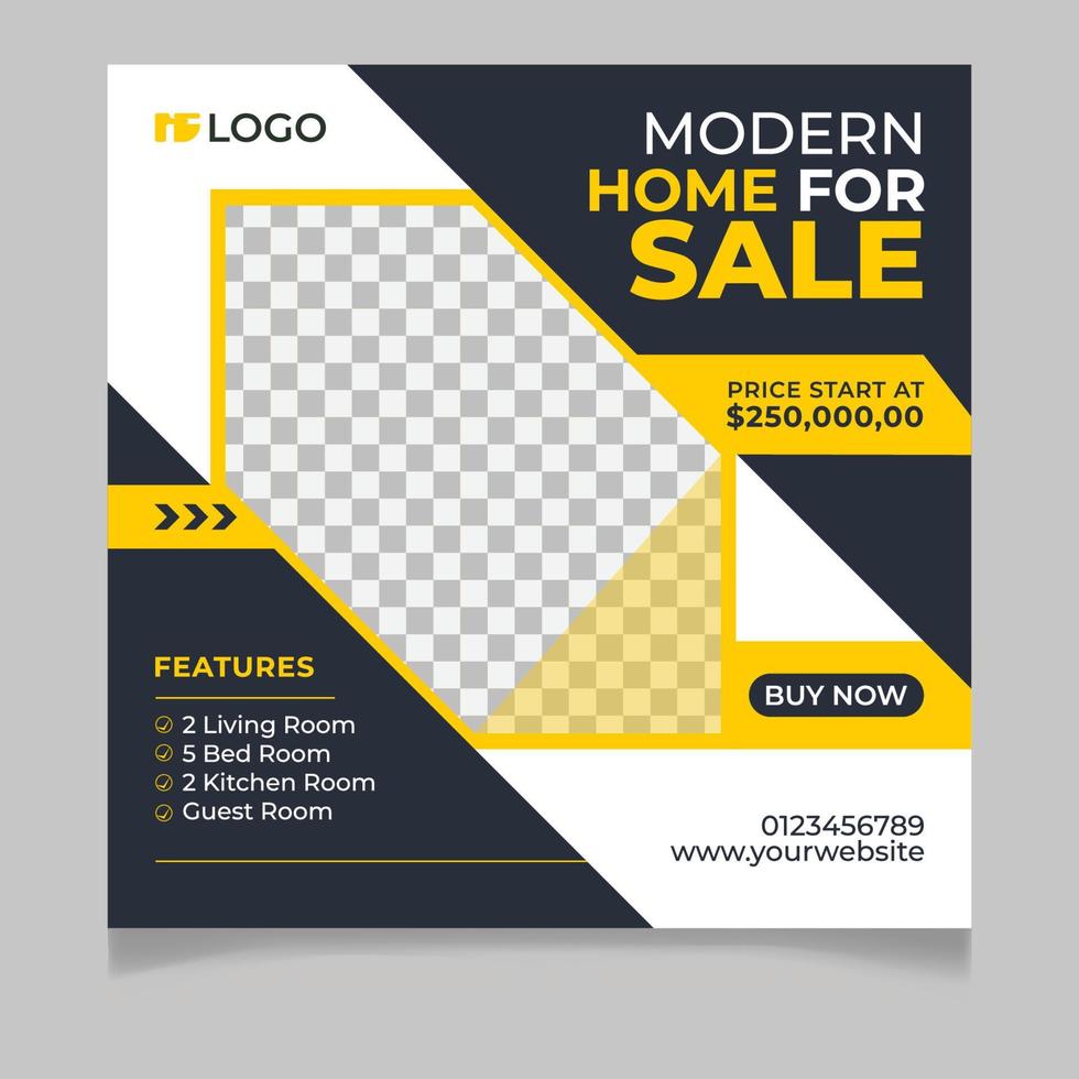 Modern home for sale social media post template vector