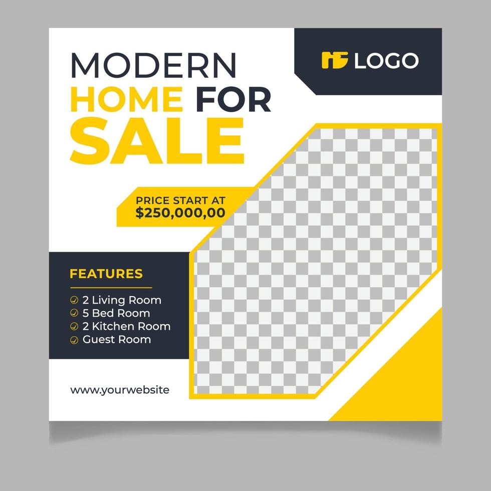 Modern home for sale social media post template vector