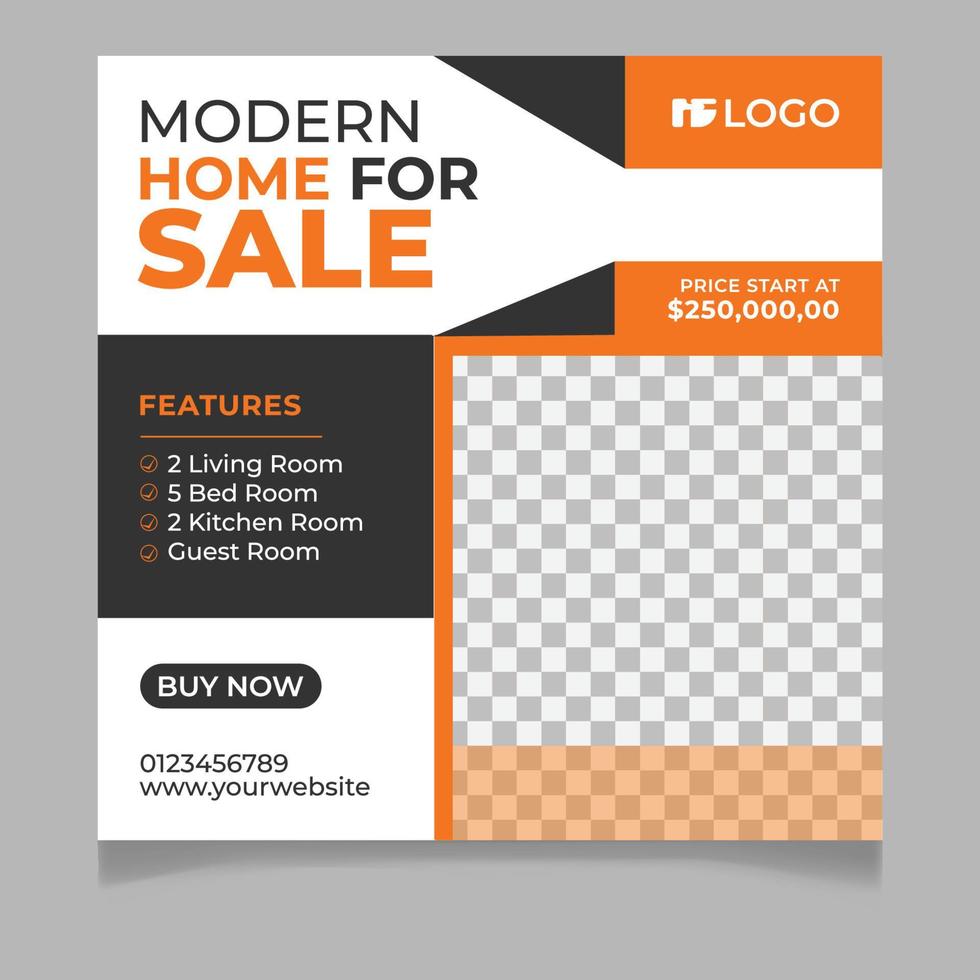 Modern home for sale social media post template vector