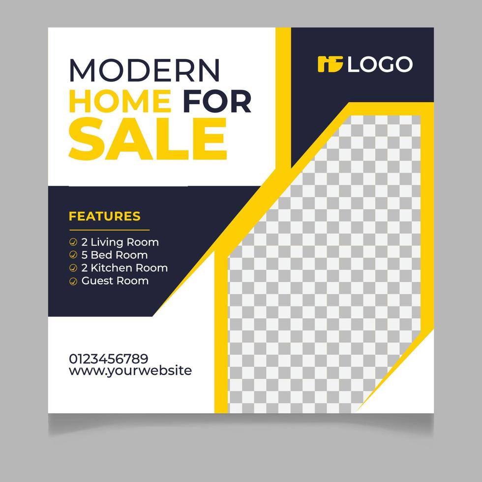 Modern home for sale social media post template vector