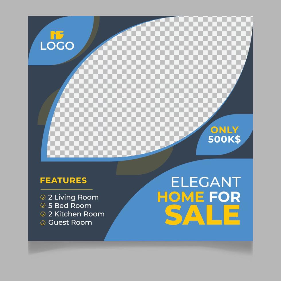 Elegant home for sale social media post template vector