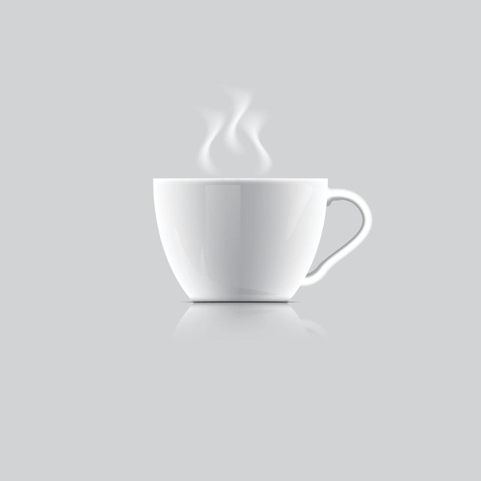 White realistic coffee cup with smoke isolated on white background vector