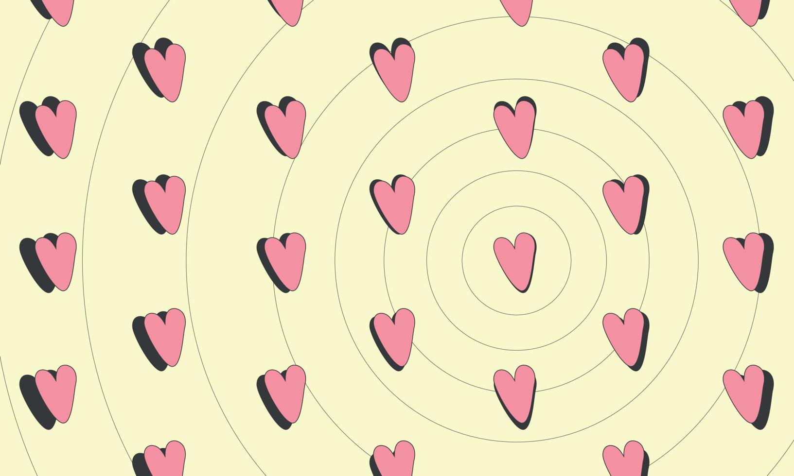 Retro yellow background with hearts and circles. vector