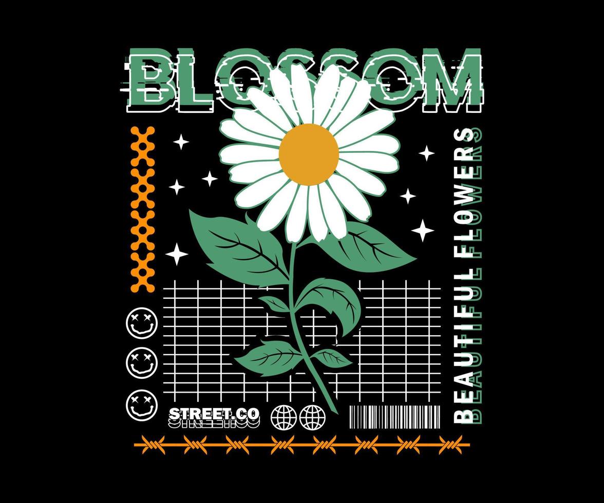blossom aesthetic graphic design for creative clothing, for streetwear and urban style t-shirts design, hoodies, etc. vector