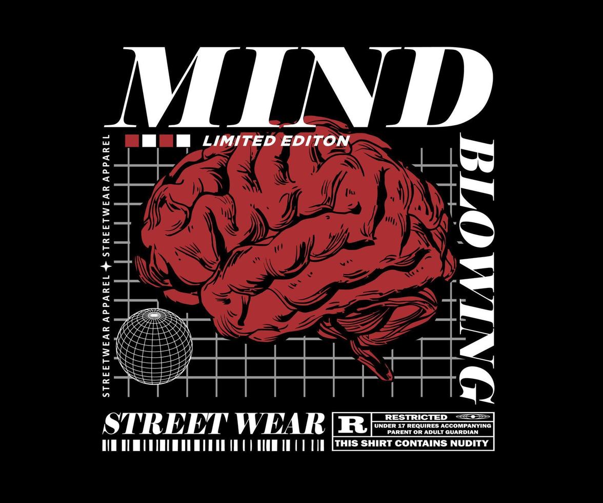 graphic design for t shirt, with text mind blowing, for street wear, vintage fashion and urban style vector