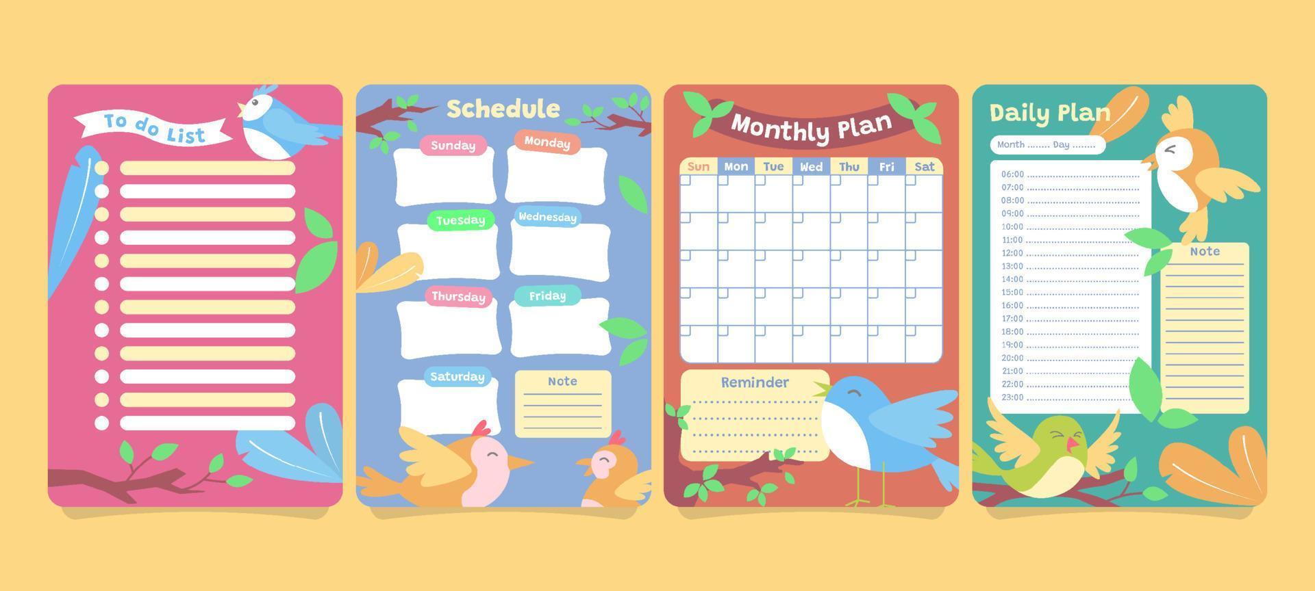 Cute and Color Full Journal Template Birds vector