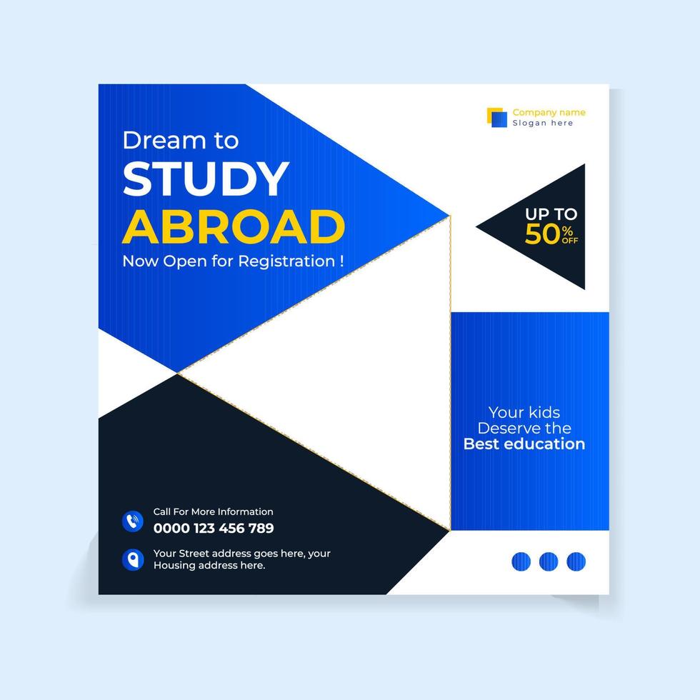 Modern study abroad social media post design template vector