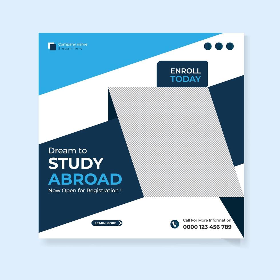 Modern study abroad social media post design template vector