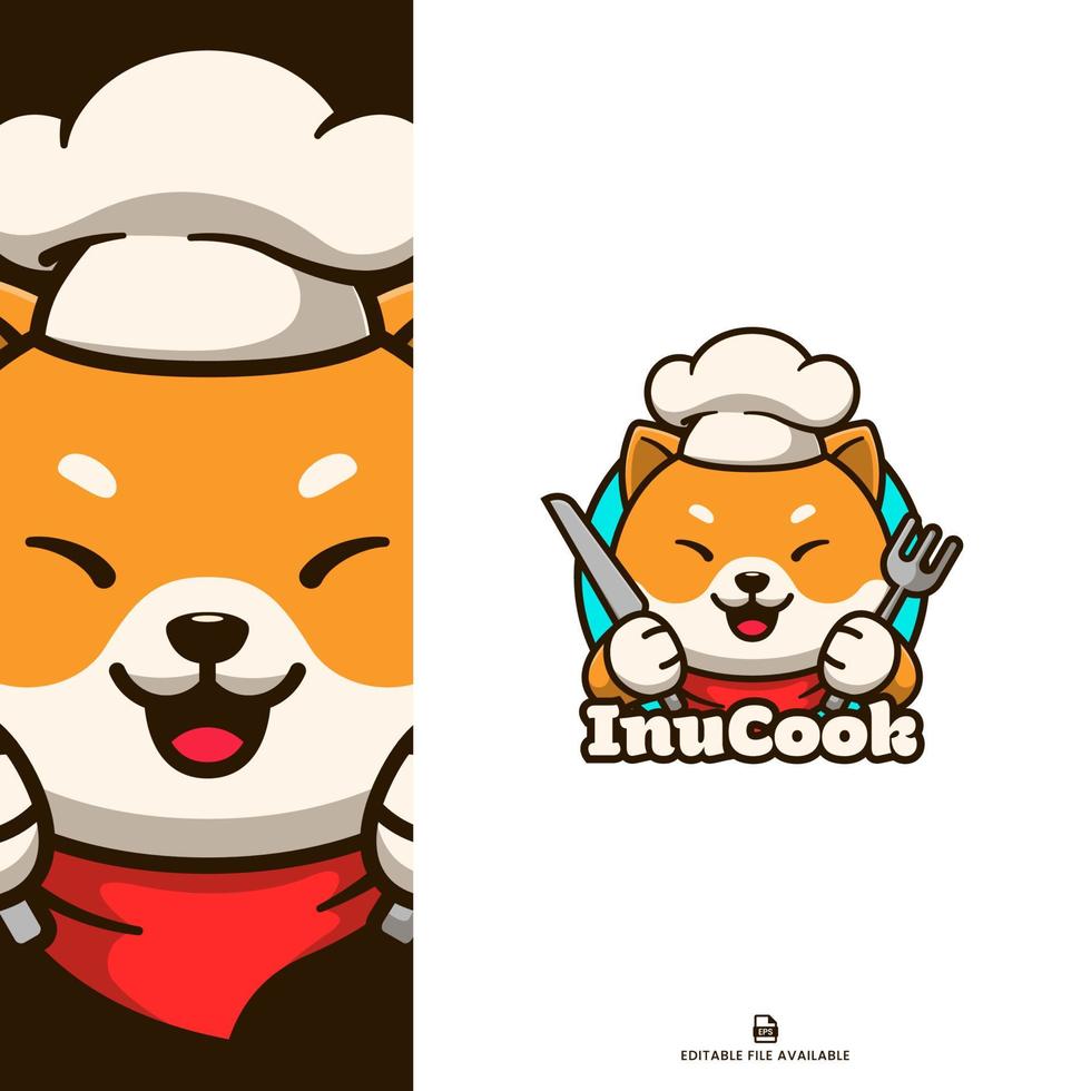 chef shiba inu trayendo tenedor y cuchillo vector