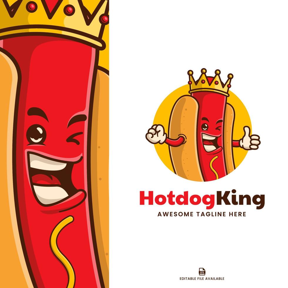 logotipo de dibujos animados de la mascota del rey hotdog vector