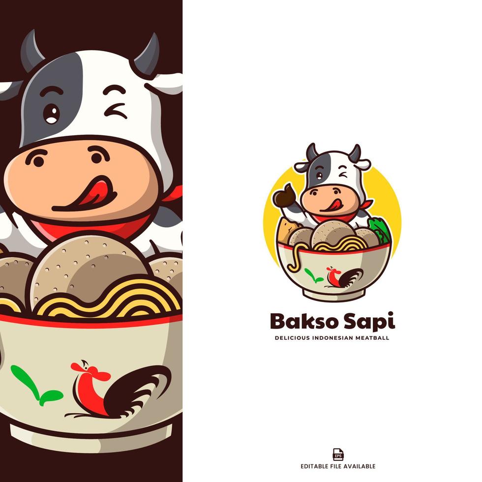 ilustración de icono de logotipo aislado de bakso sapi vector