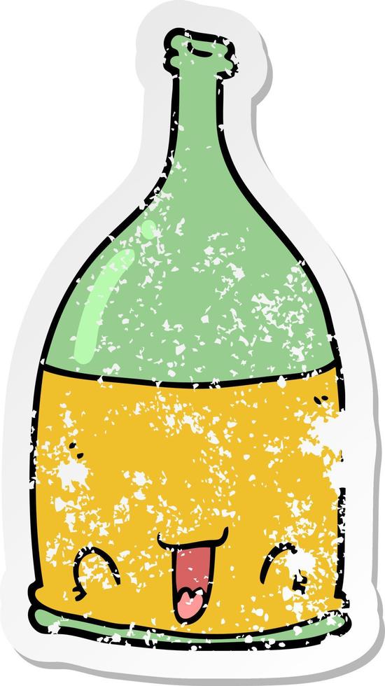 distressed sticker of a cartoon wine bottle vector