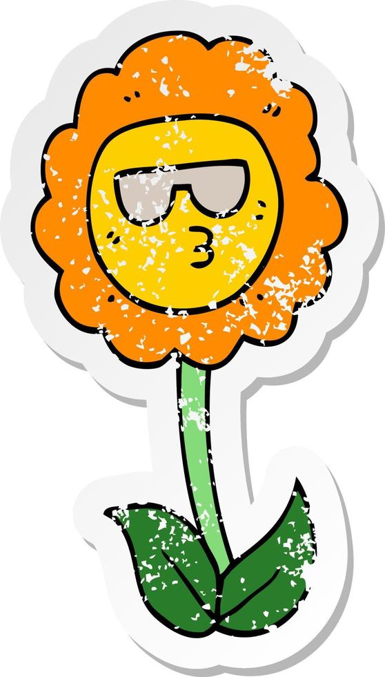 distressed sticker of a cartoon flower vector