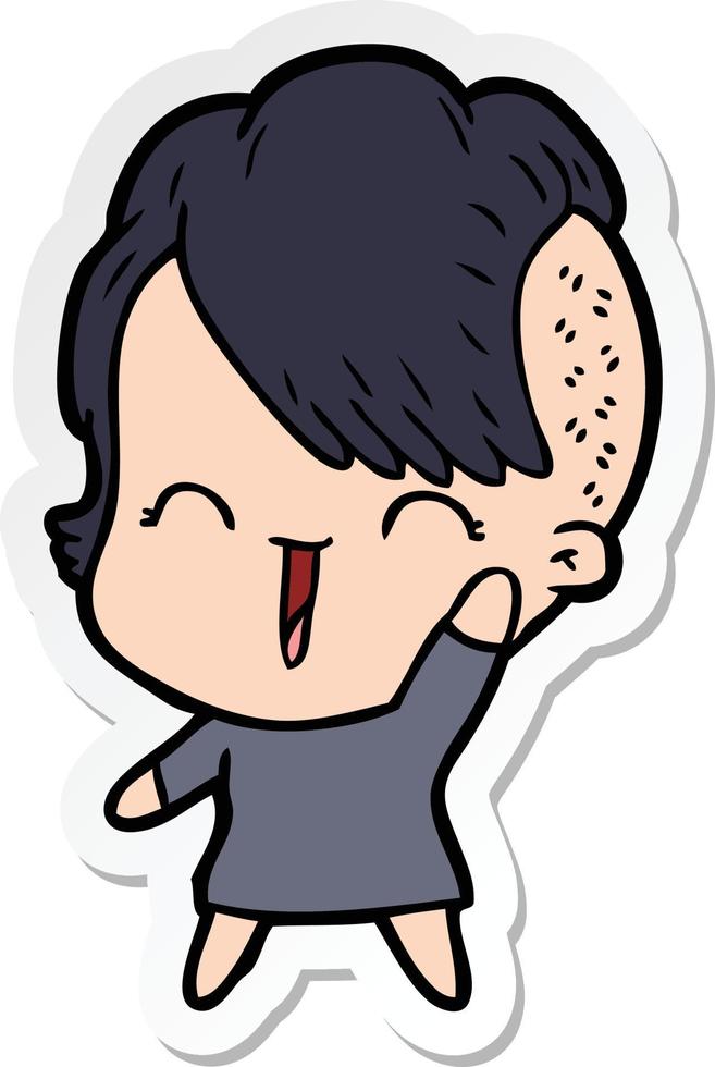 sticker of a cartoon happy hipster girl vector