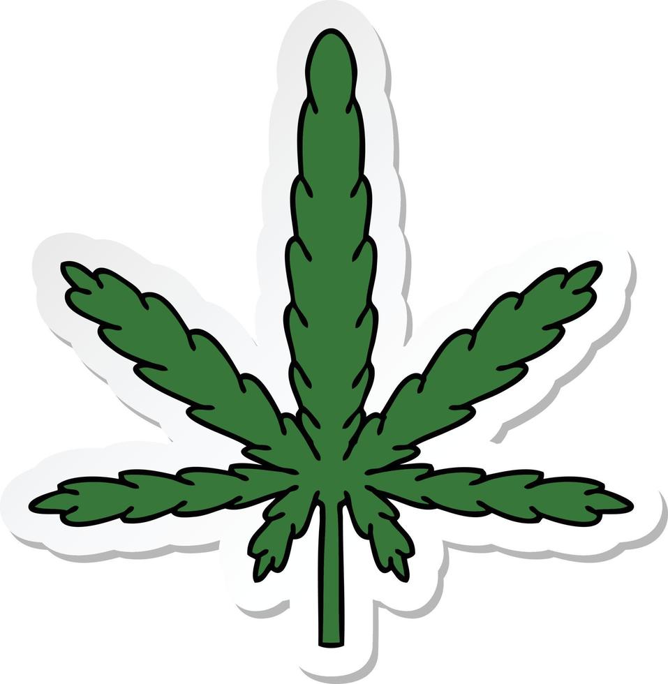 sticker of a quirky hand drawn cartoon marijuana vector