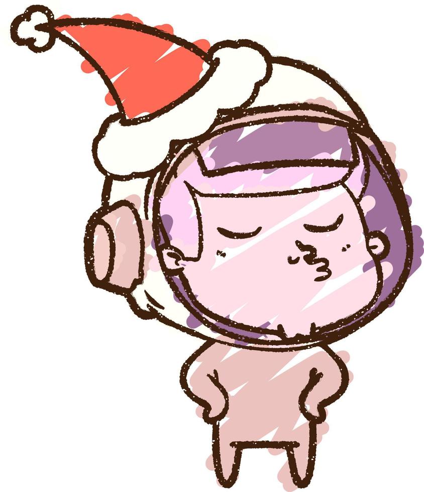 dibujo de tiza de astronauta de navidad vector