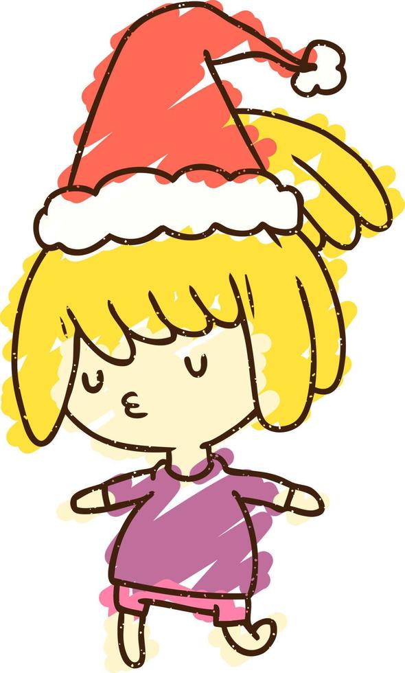 dibujo de tiza de mujer de navidad vector