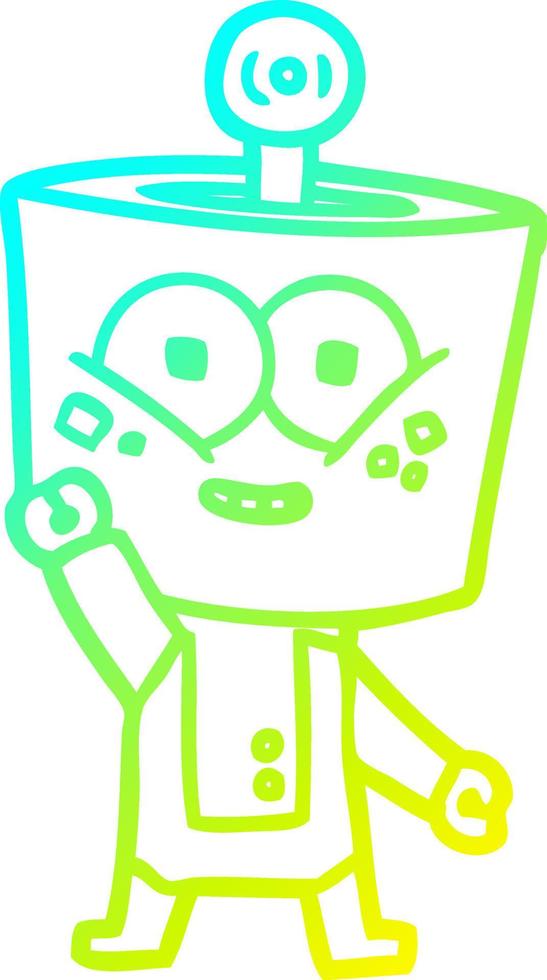 cold gradient line drawing happy cartoon robot waving hello vector