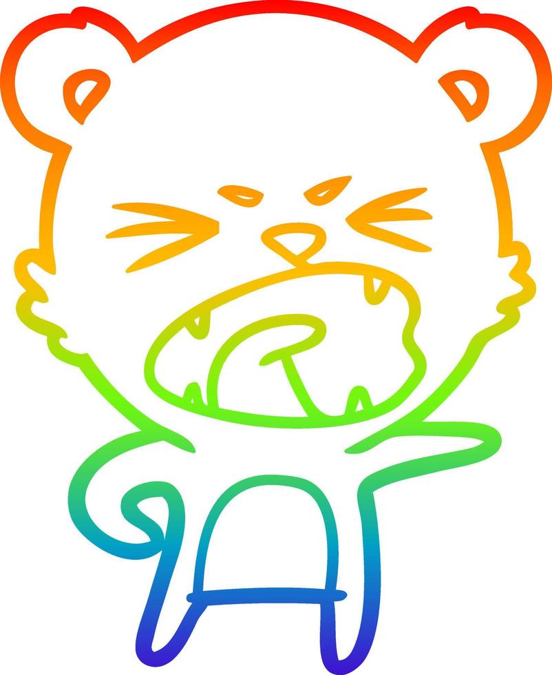 rainbow gradient line drawing angry cartoon bear vector