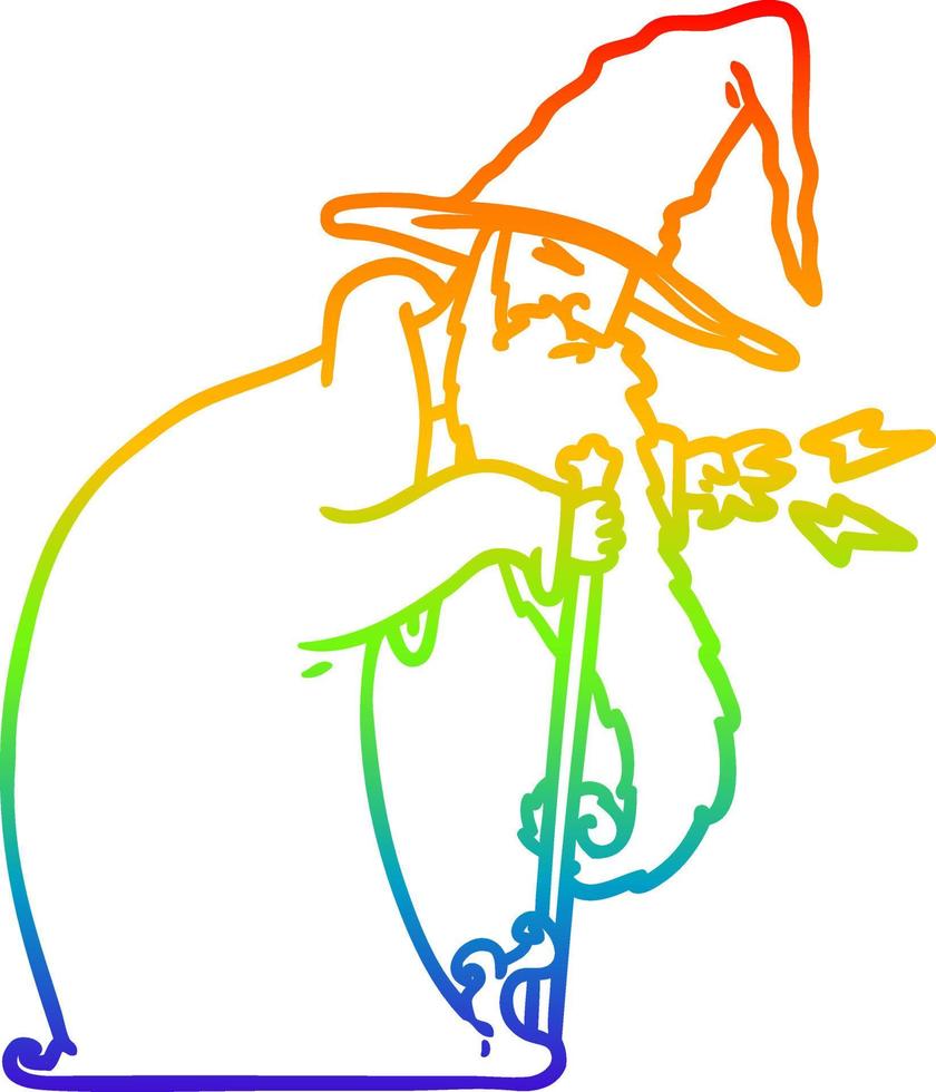 rainbow gradient line drawing cartoon wizard vector