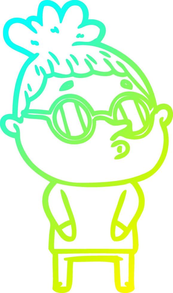 cold gradient line drawing cartoon woman wearing glasses vector