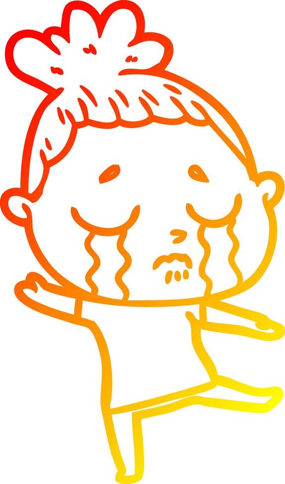 warm gradient line drawing cartoon crying woman vector