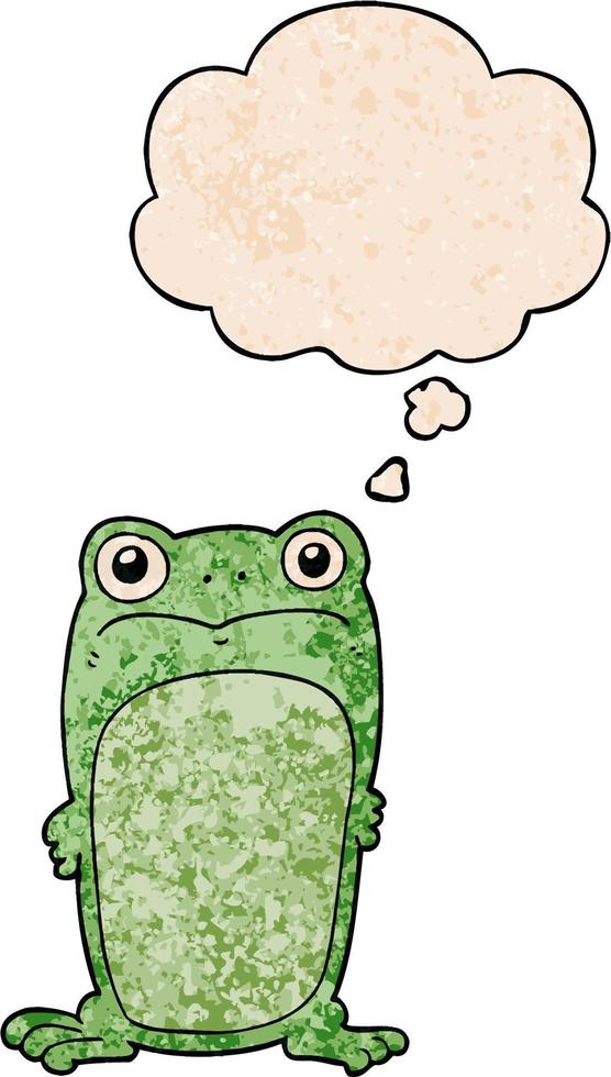 cartoon staring frog and thought bubble in grunge texture pattern style vector