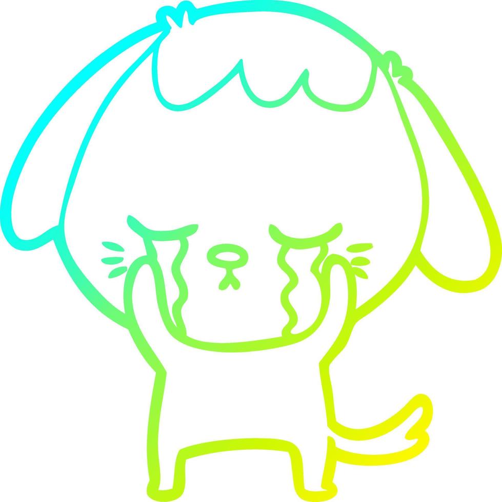 cold gradient line drawing cute puppy crying cartoon vector