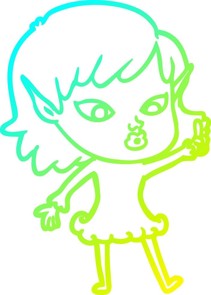 cold gradient line drawing pretty cartoon elf girl vector