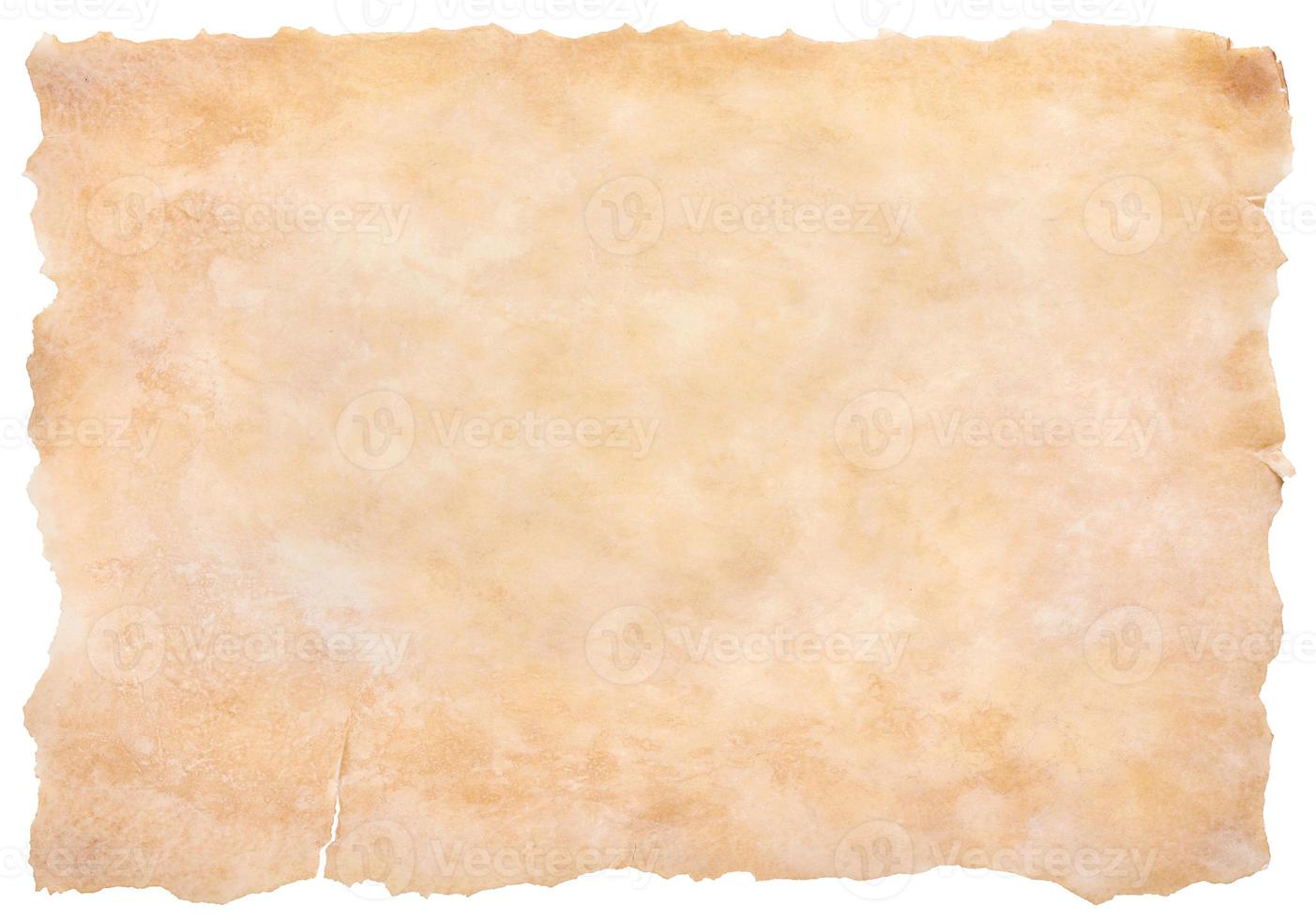 old parchment paper sheet vintage aged or texture isolated on white background photo