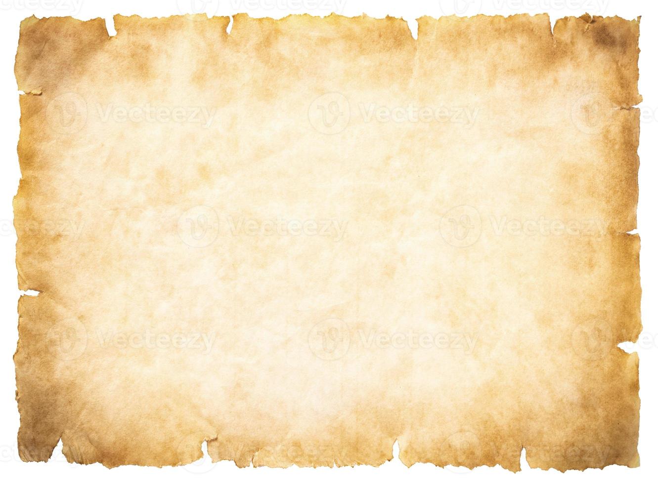 old parchment paper sheet vintage aged or texture isolated on white background photo