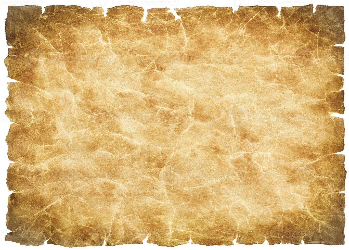 old parchment paper sheet vintage aged or texture isolated on white background photo