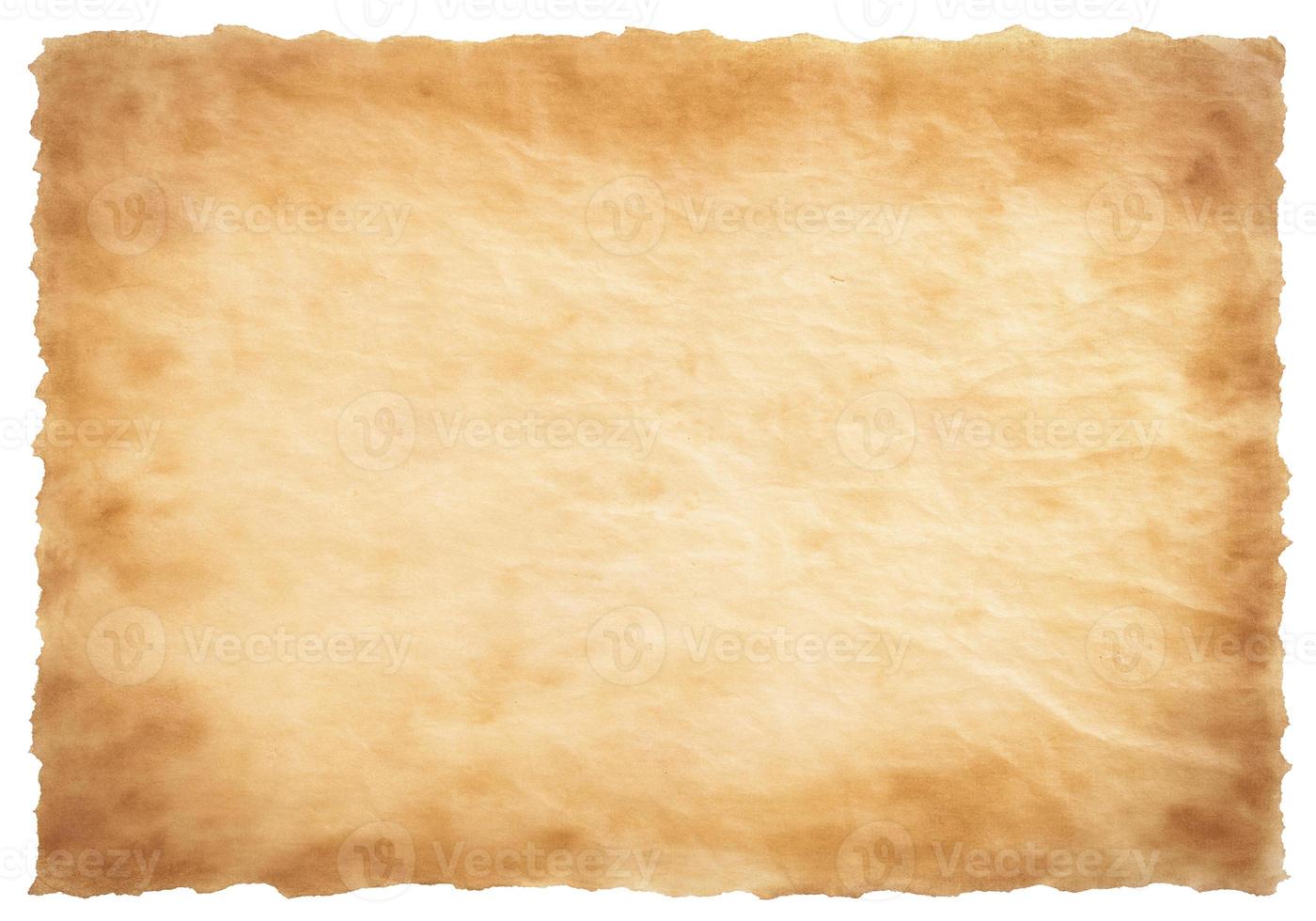 old parchment paper sheet vintage aged or texture isolated on white background photo