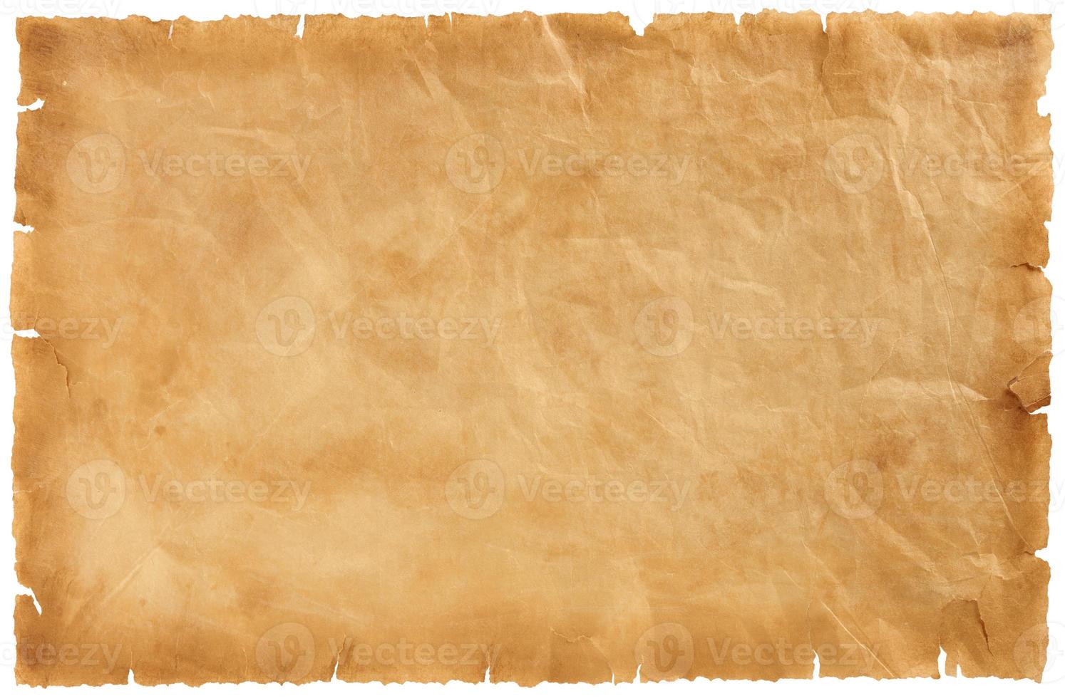 old parchment paper sheet vintage aged or texture isolated on white background photo