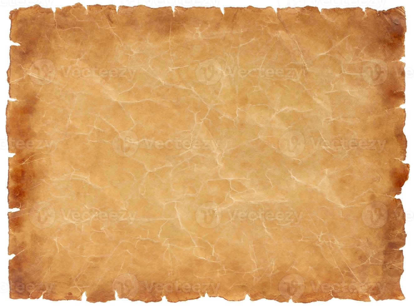 old parchment paper sheet vintage aged or texture isolated on white background photo