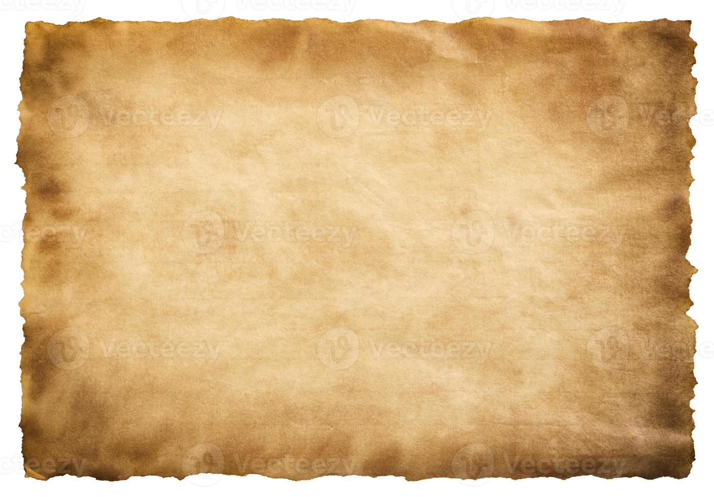 old parchment paper sheet vintage aged or texture isolated on white background photo