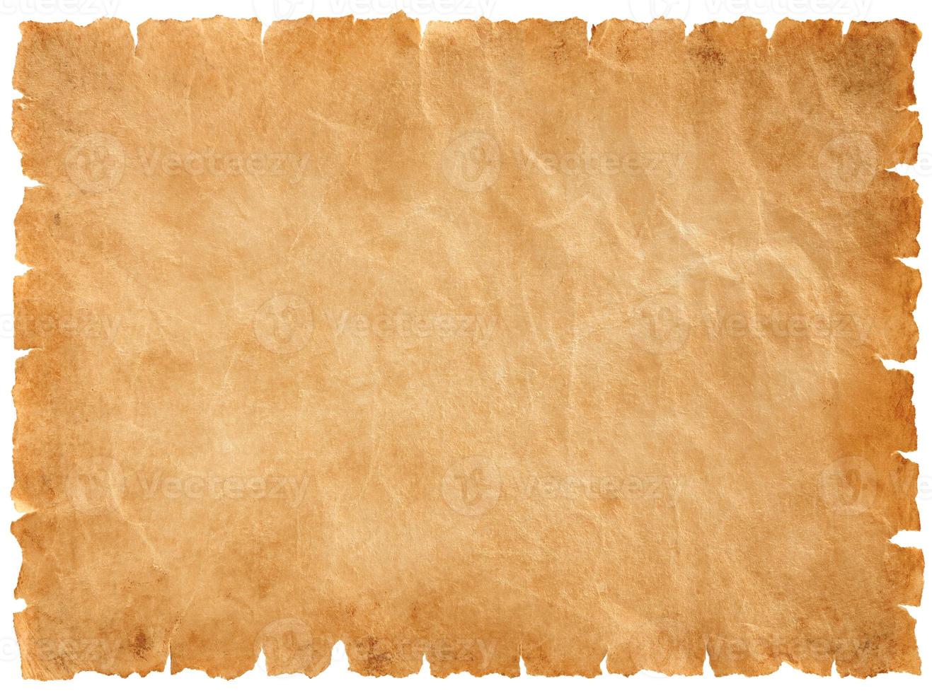 old parchment paper sheet vintage aged or texture isolated on white background photo