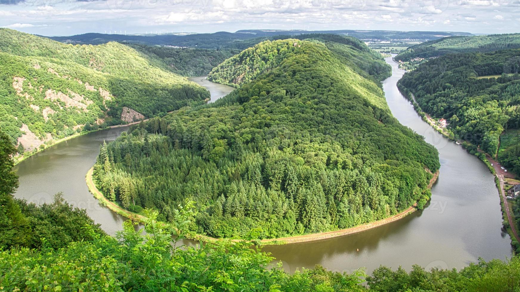 Saarschleife view from tree top walk tower. A lookout tower in Saarland. Pure nature. photo