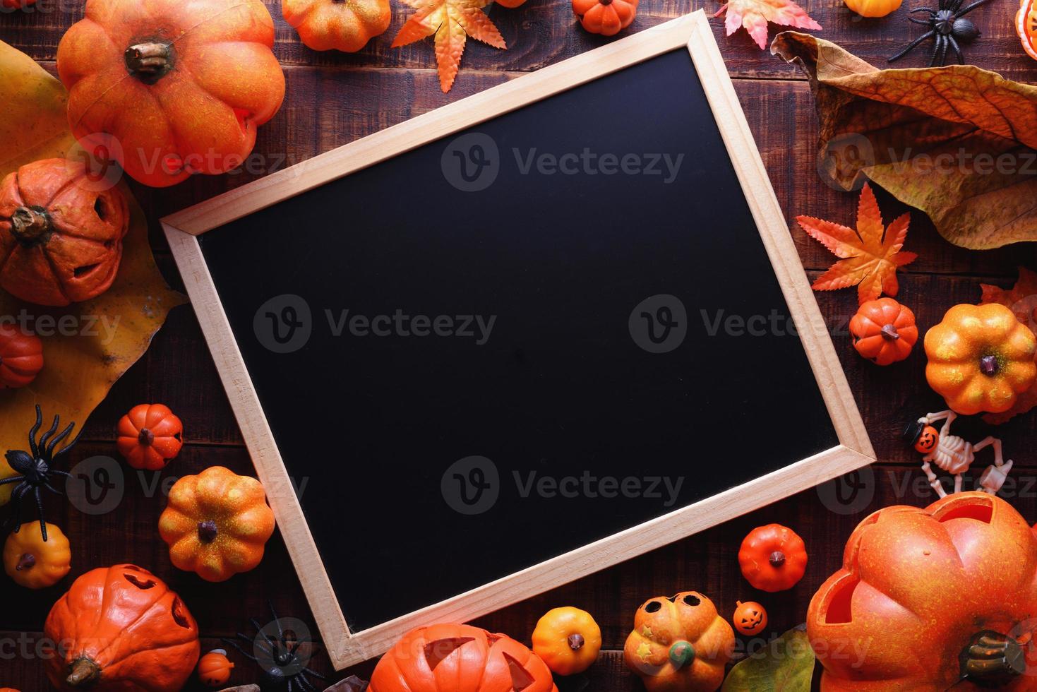 Happy Halloween decoration concept and frame top view with copy space photo