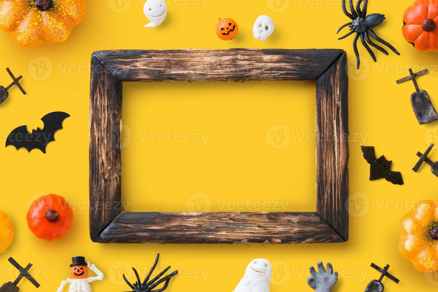 Happy Halloween decoration and frame top view photo