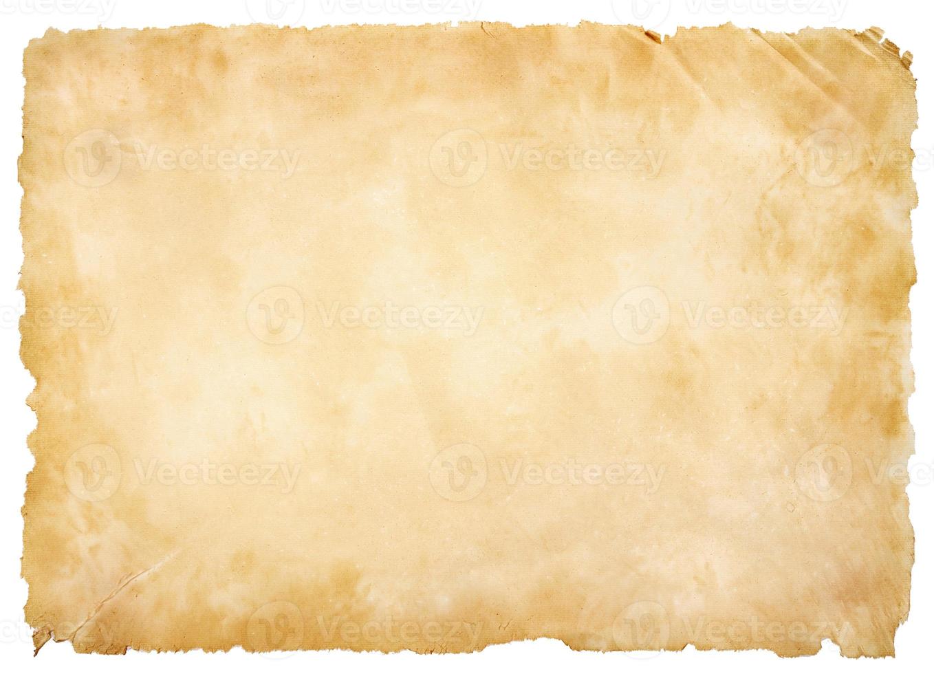 old parchment paper sheet vintage aged or texture isolated on white background photo