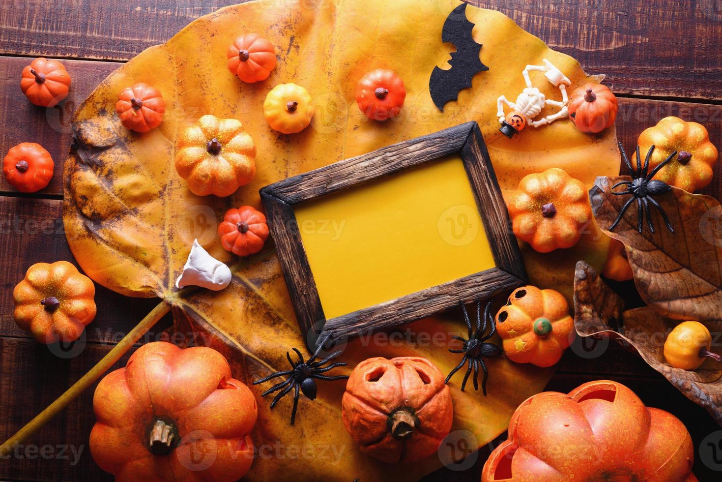 Happy Halloween decoration concept and frame top view with copy space photo