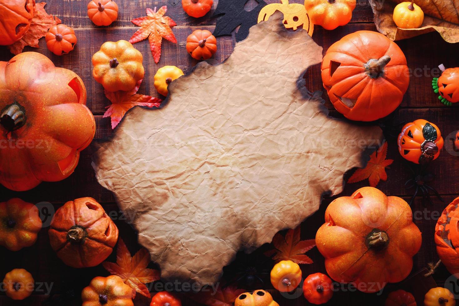 Happy Halloween decoration concept and frame paper top view with copy space photo