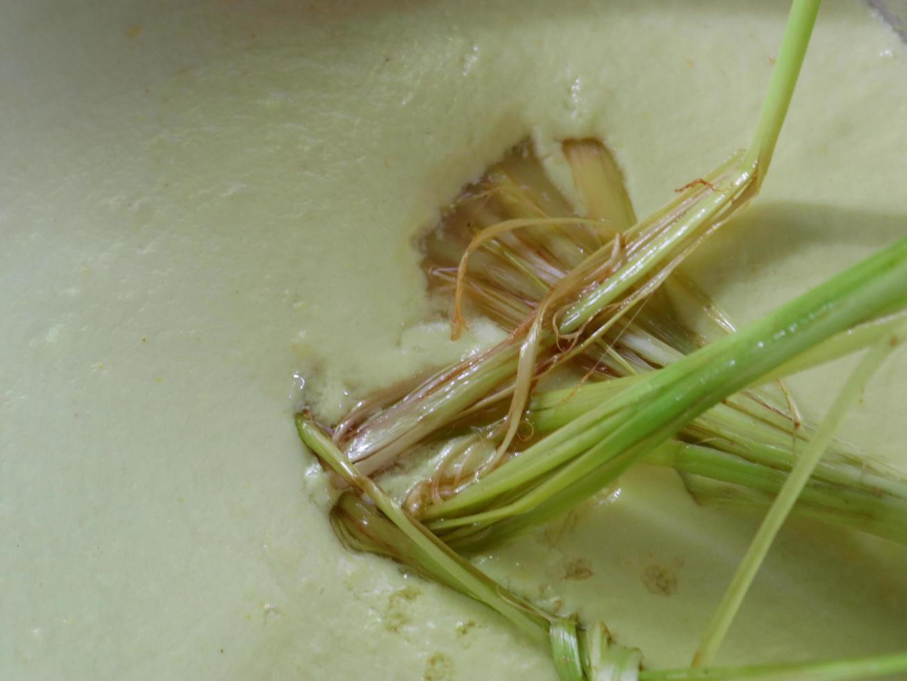 Coconut milk with lemongrass and fried onions photo