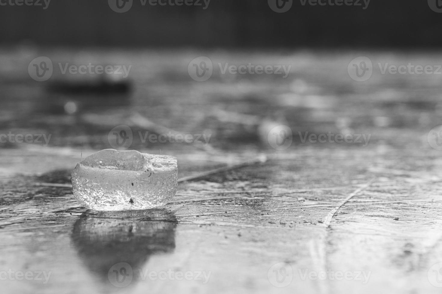 Ice pieces on a lake at sunset in winter atmosphere photo