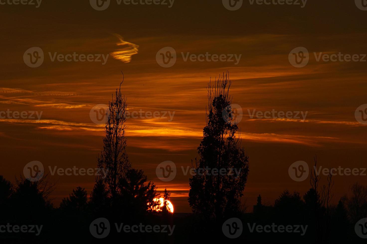 puesta de sol en las afueras de berlín. el cielo parece arder. foto