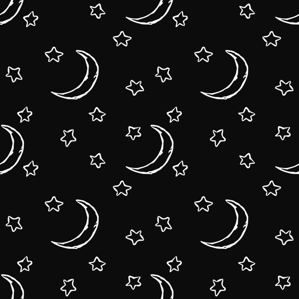 Cosmos background. Seamless pattern with moon sickle and stars vector