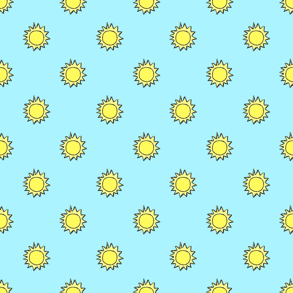Doodle vector illustration with sun. Seamless space pattern. Cosmos background.