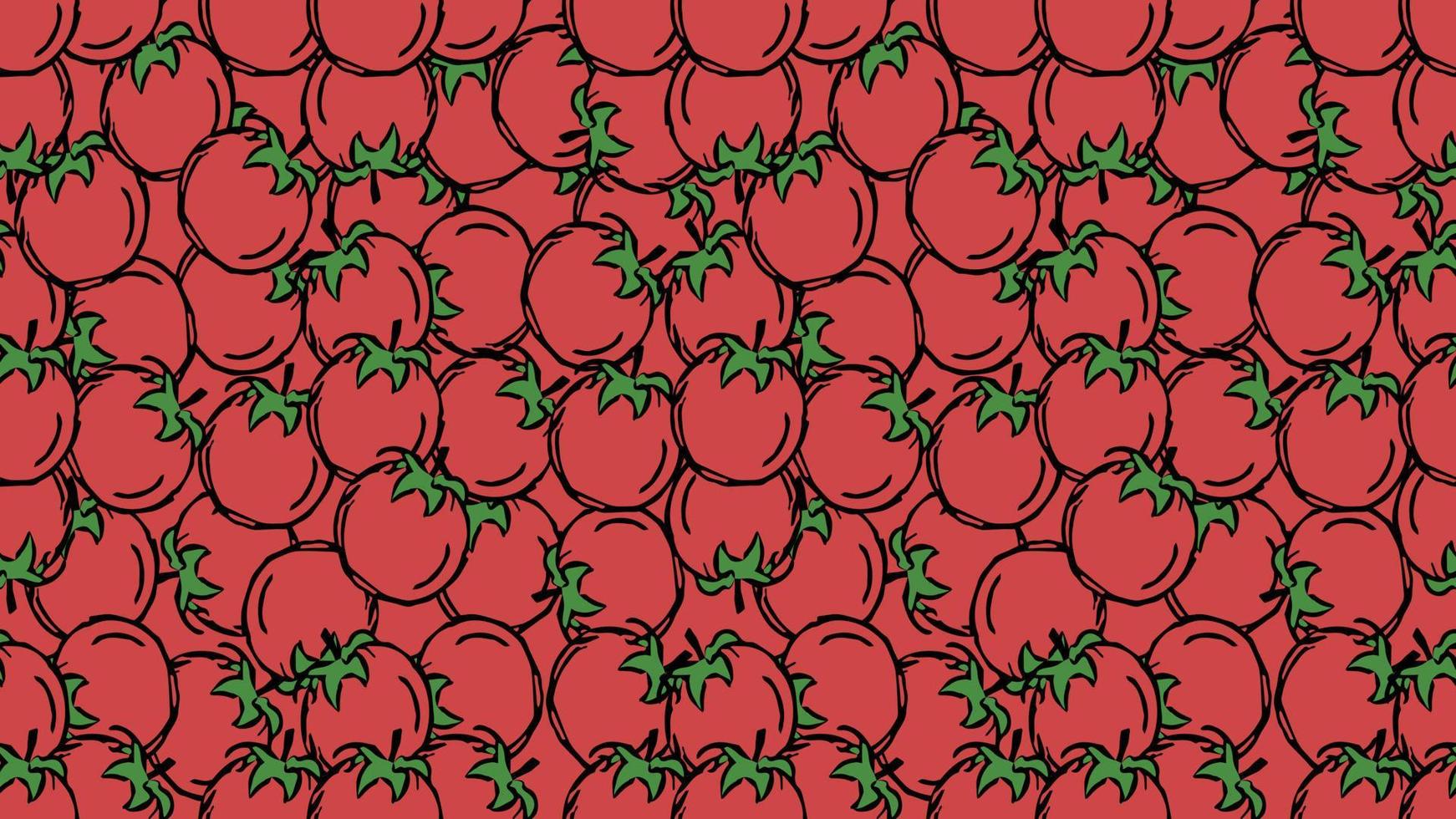 Horizontal seamless tomato pattern. Colored tomatoes background. Doodle vector illustration with tomato