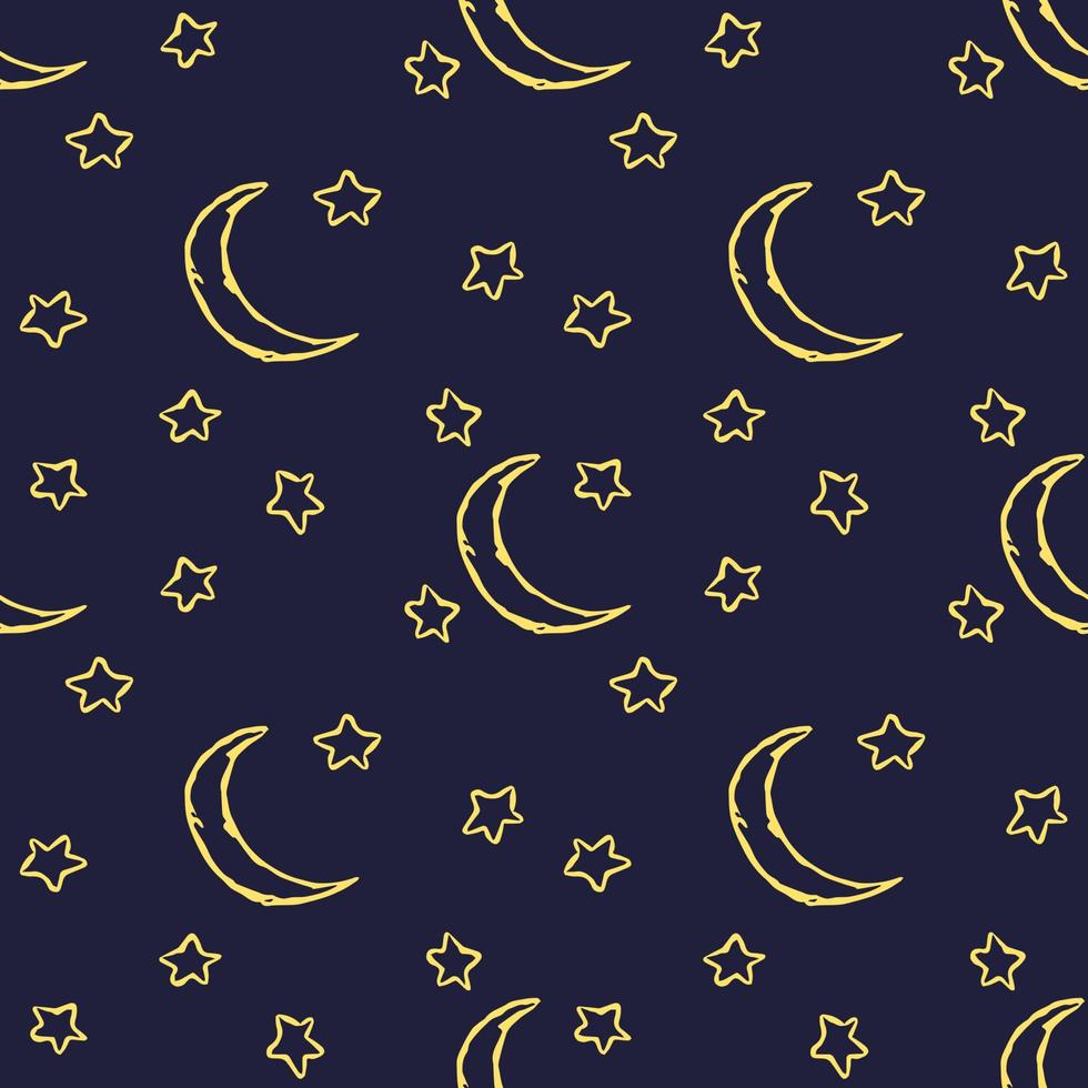 Cosmos background. Seamless pattern with moon sickle and stars vector